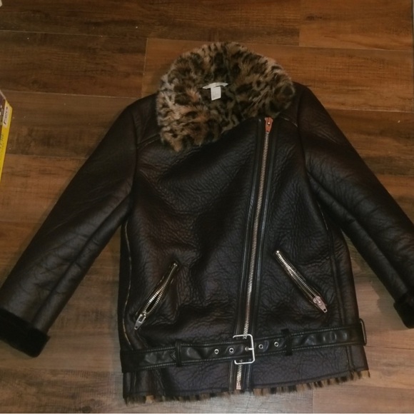 H&M Oversized Moto Jacket with Leopard Print Lining - Picture 5 of 5